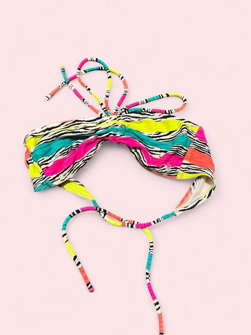Op Medium Colorful Zebra Stripe Bandeau Bikini Top